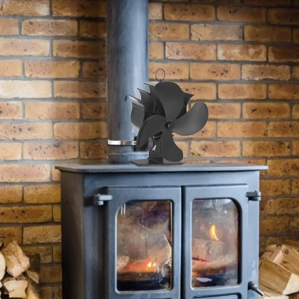 

4 Blades Heat Powered Stove Fan Log Wood Burner Quiet Home Efficient Black Distribution Fan Heat Fireplace W8H5