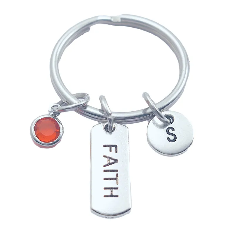 

Faith Keychains Creative Initial Letter Monogram Birthstone Keyrings Fashion Jewelry Women Gifts Pendants