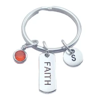 faith keychains creative initial letter monogram birthstone keyrings fashion jewelry women gifts pendants