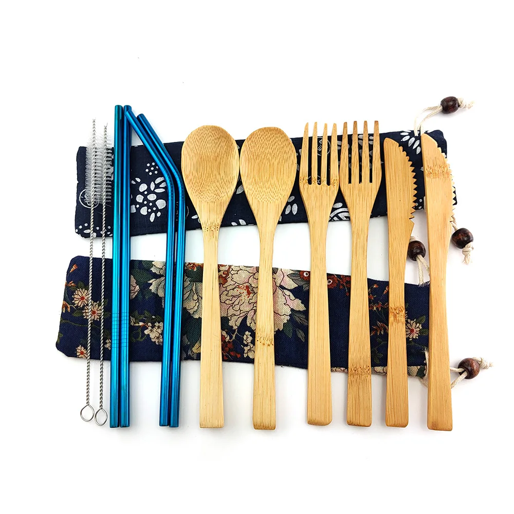 Портативный экологичный набор столовых приборов 12 шт Набор бамбуковых Ножи