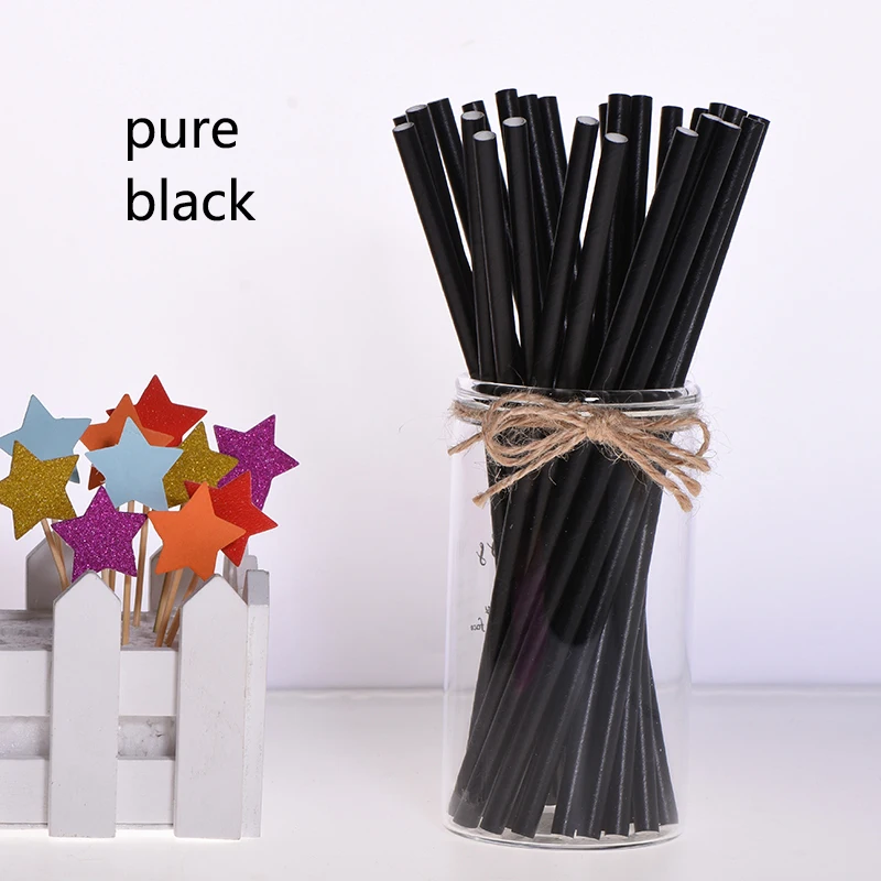 pure black Фрукты, ананас, клубника, арбуз, лимон, бумажные соломинки для дня рождения, свадьбы, декоративные вечерние товары, креативные питьевые соломинки - Цвет: pure black