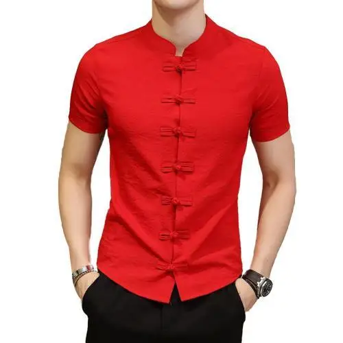 Men's Summer Short Sleeve Kung Fu Uniform Retro Male Oriental Shirt Daily