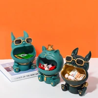 creative resin sunglasses big mouth dog and social cat storage box figurine crafts ornament candy organizer nordic home decor