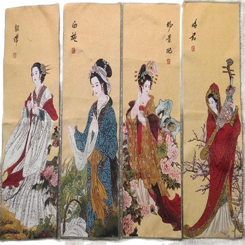 

LOT silk embroidered Four Beauty xi shi sable cicada wang zhaojun