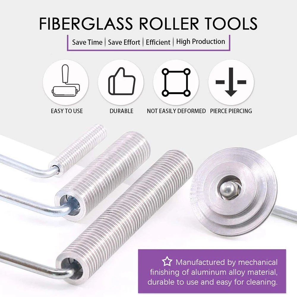 

8Pcs Aluminum Alloy Fibreglass Roller Set Bubble Roller Gloves Brush Laminated Fiberglass Resin Fibreglass Roller hand tools