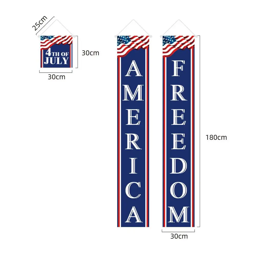 

3PCS American Independence Day Oxford Flag Banners Stars And Stripes Porch Sign 4th Of July Party Hanging Wall Door Decorations