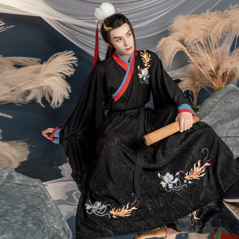 

2023 chinese clothes tarditional tang dynasty hanfu exquisite embroidery handsome tang suit vintage hanfu black handsome robe