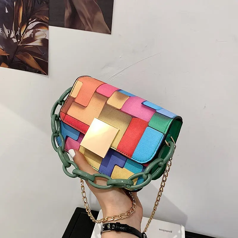 

Сумка на плечо со вставками, женская сумка на цепочке с принтом, 2021