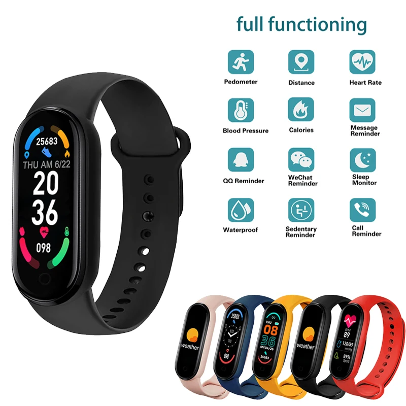 M6 Smart Band Men Women Fitness Watch Heart Rate Blood Pressure Sleep Monitor Pedometer Bluetooth Bracelet for IOS Android | Спорт и