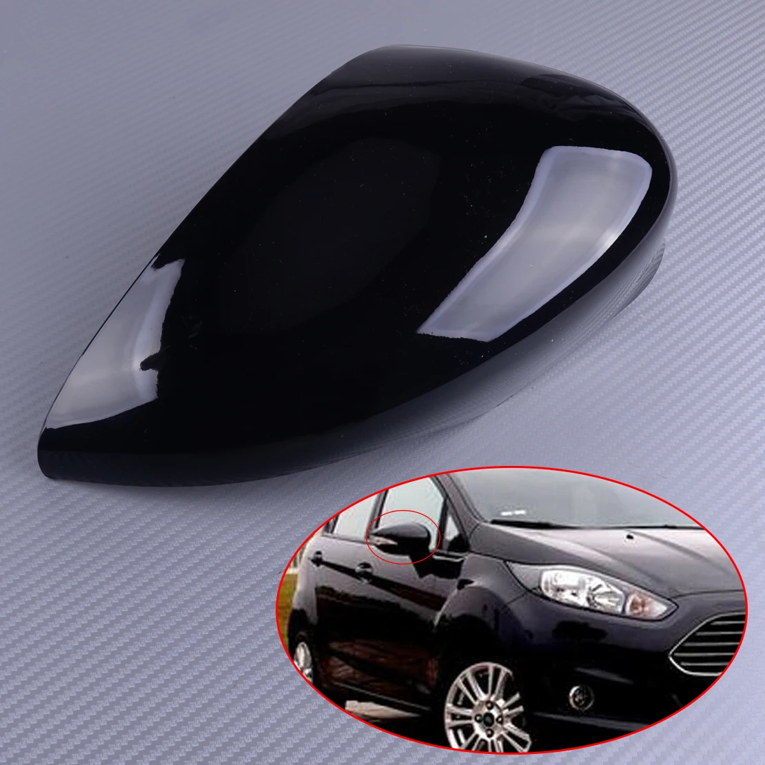 DWCX Right Gloss Black Wing Mirror Cover Cap Painted Fit for Ford Fiesta MK7 2008 2009 2010 2011 2012 2013 2014 2015 2016 2017