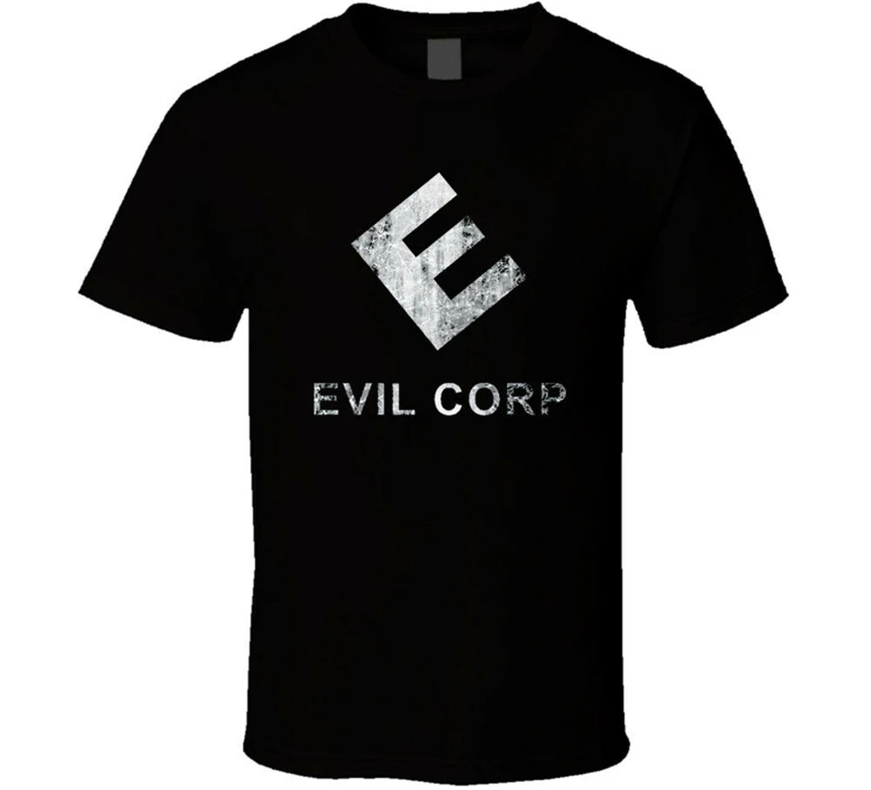 Mr Robot - Evil corp. черно-белая футболка с проблемным логотипом Мужская бесплатная
