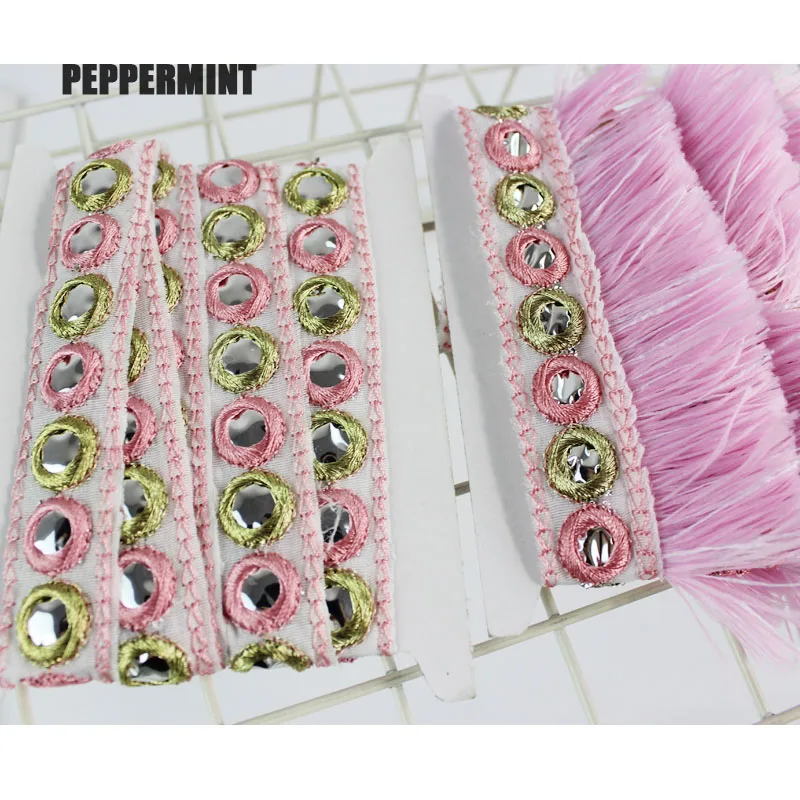 1 ярд 20/45 мм-розовой отделкой по краю вышивка зеркало ленты бахромой лямки ручной