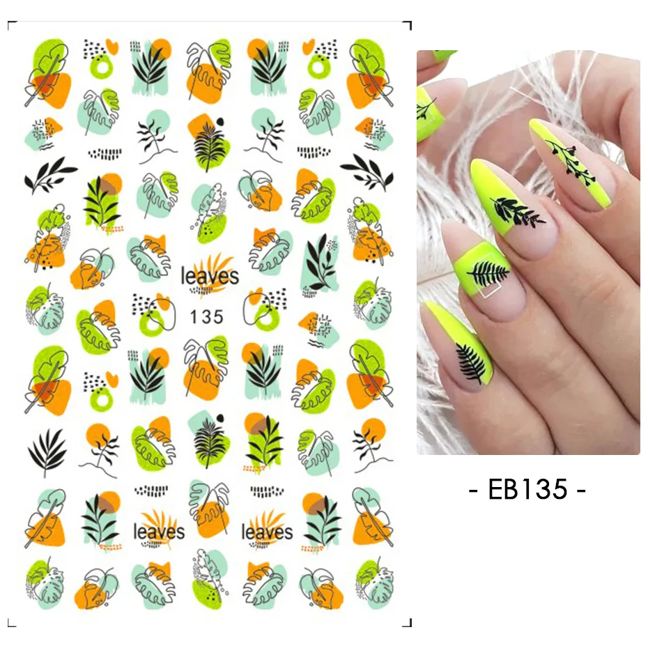 

Rainbow Colorful Nail Stickers Leave Simple Design Nail Art Decorations Summer Floral Decal Abstract Nails Manicure T1076