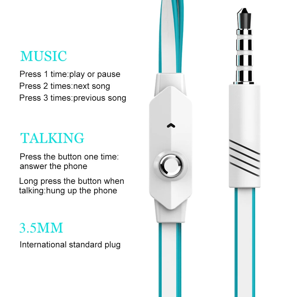 

3.5mm Earphones Noodles Headsets Sport Earbuds with Microphone Headphones for Meizu Samsung Galaxy A50 for Xiaomi Redmi 8a Honor