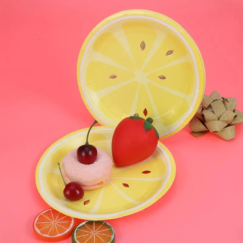 8 шт 7 дюймов Одноразовые десертные лимонные тарелки милый круглый фруктовый - Фото №1