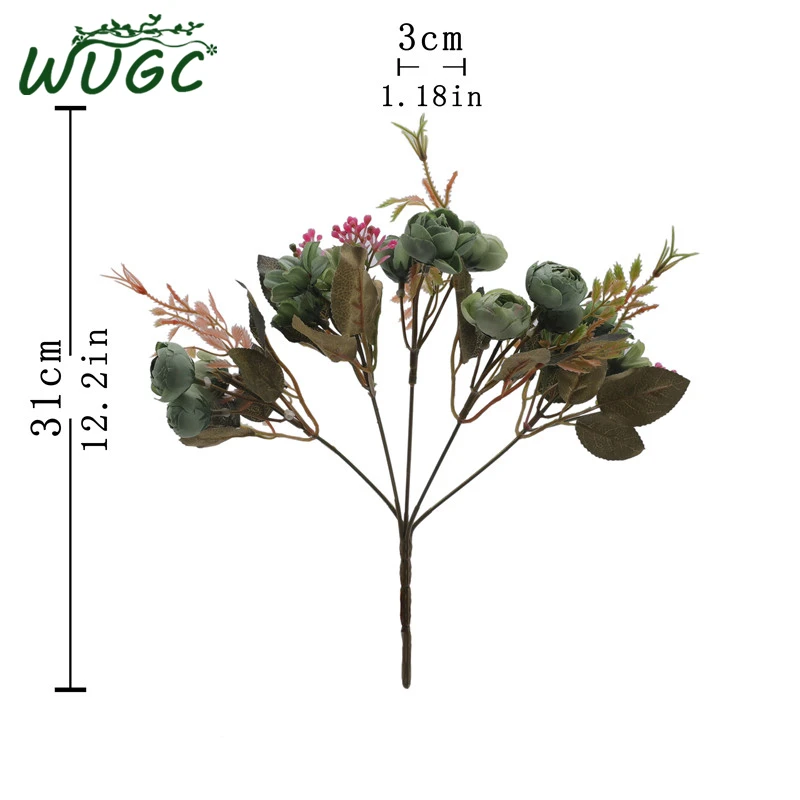 Шелковые искусственные цветы с 9 головками и 5 ветками букет из чайных роз жемчуга