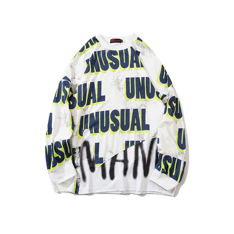 

SEVEYFAN 2021 Men's Long-Sleeved T-shirt National Tide Hip-hop Graffiti Round Neck Long-Sleeved Loose T-shirt