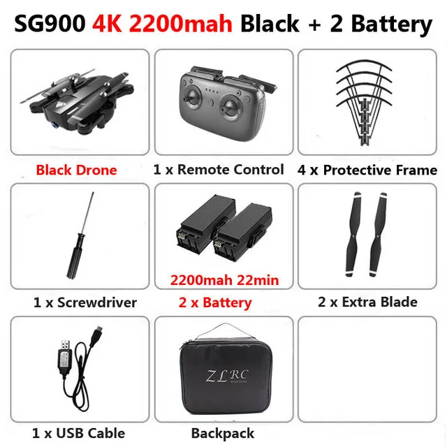 B4K2200mAh2B Bag SG900 50x Zoom RC Drone With 4K HD Camera Professional selfie FPV 22minutes long flight Quadcopter Follow Me Helicopter Toy - Цвет: B4K2200mAh2B Bag