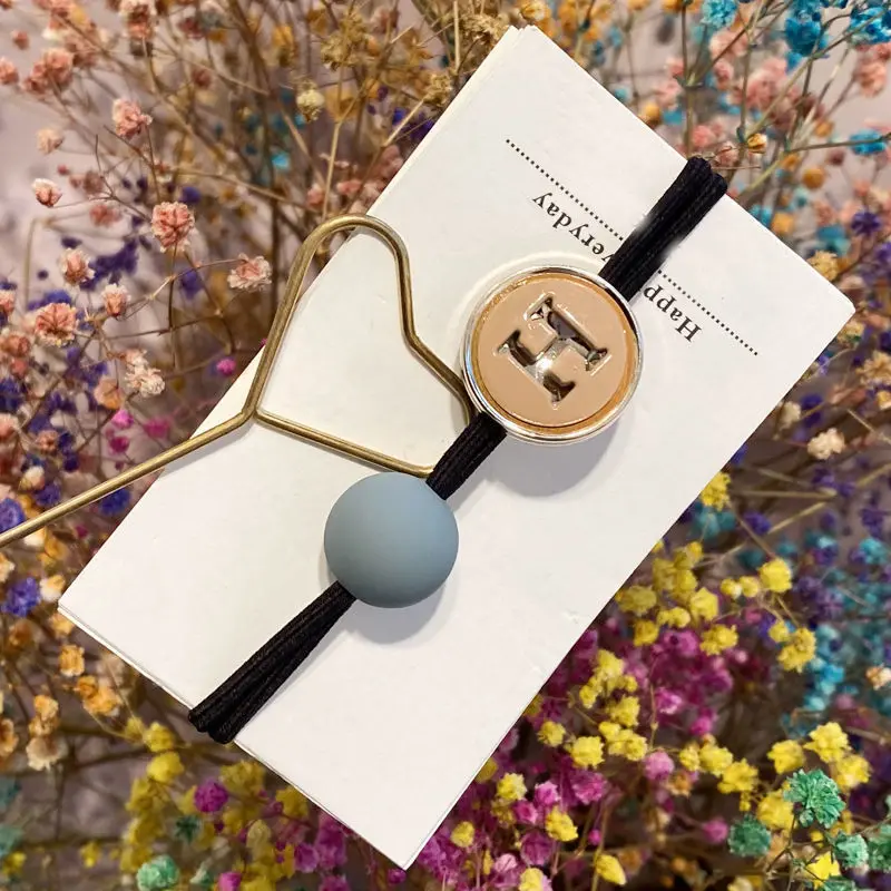 

5pcs/lot Korean Simple Hair Rope H Letter Hair Bows Cute Big Ball Scrunchies Wild Girl Rubber Band Hair Accessories for Women