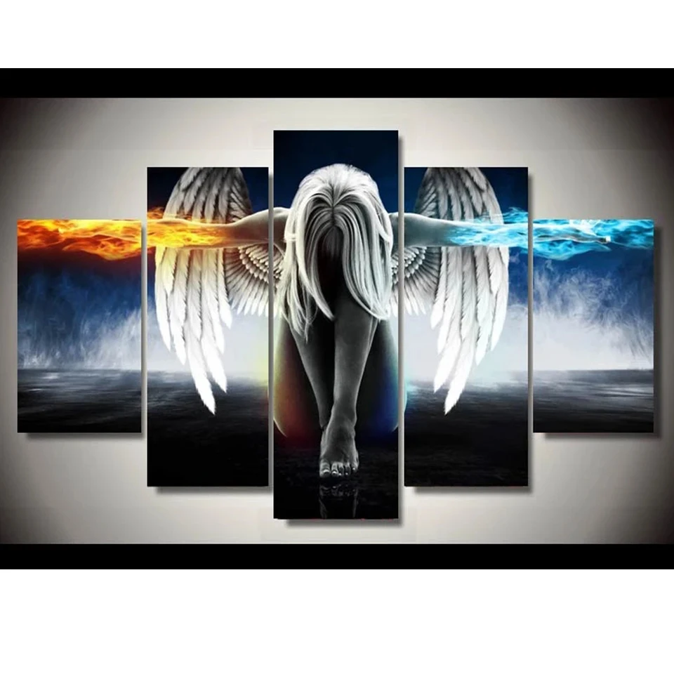 

Алмазная мозаика с демоном, 5 панелей, алмазная вышивка, полноразмерная круглая/квадратная мозаика 5d, алмазная живопись «сделай сам», ангел, ...