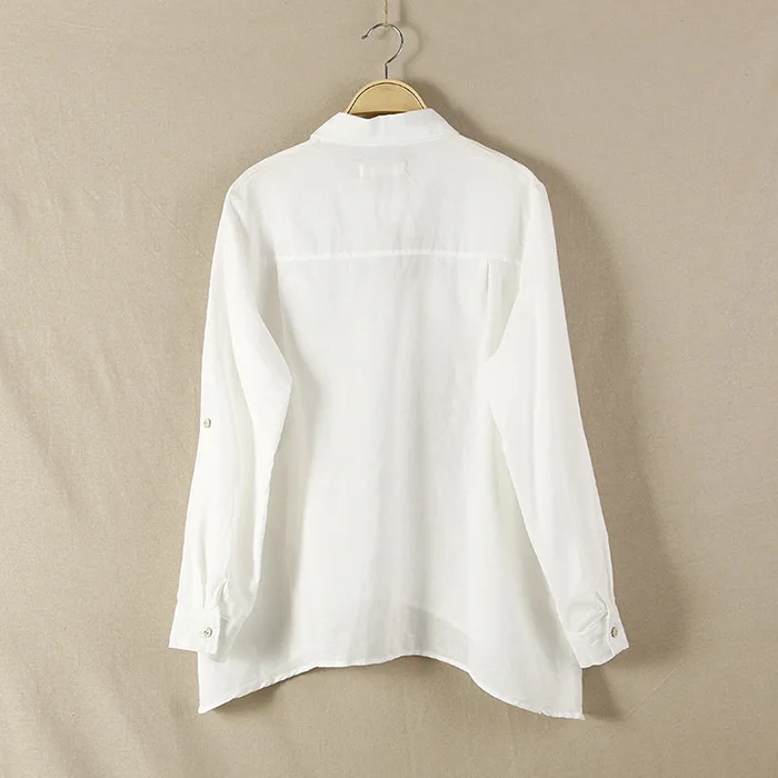 Горячая 2021 сезон: весна лето новая женская рубашка из хлопка и льна косые белая с