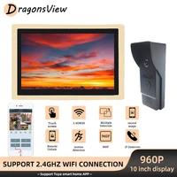 DragonsView Wifi Video Intercom Motion Detection Record 10 Inch Wireless Video Door Phone Doorbell with Camera 960P Unlock