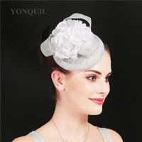 white fascinator hats clips women elegant wedding pillbox hat ladies wedding fedoras with floral headwear church occasion hats