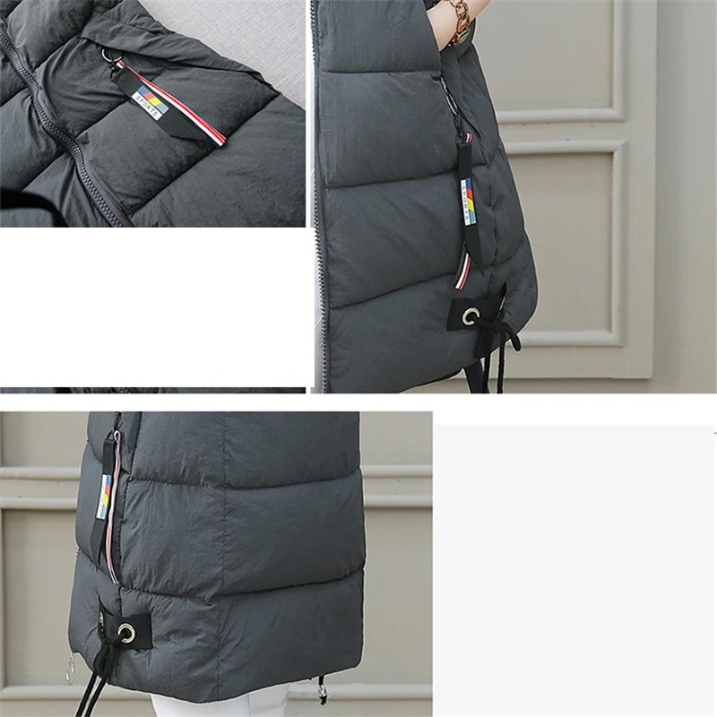 

Cotton vest women's mid-length autumn and winter new style Korean fashion hooded slim cotton vest