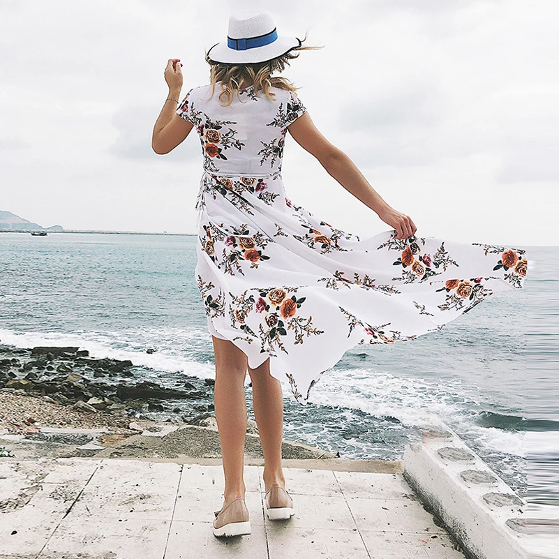 Сарафан женский длинный с коротким рукавом свободный пикантный пляжный модный