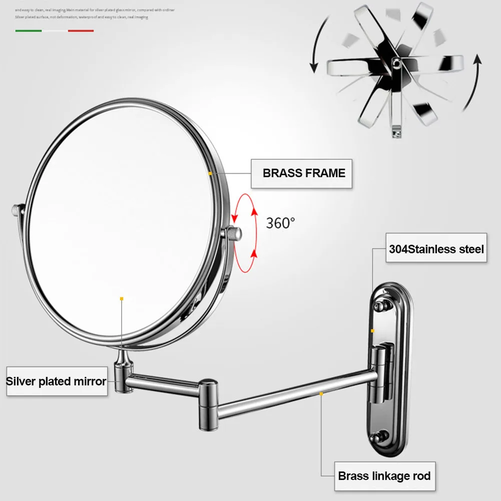 

Rotatable Folding Space Saving Clear Double Sided Round Makeup Mirror Shaving 10X Magnifying Easy Install Home Bathroom
