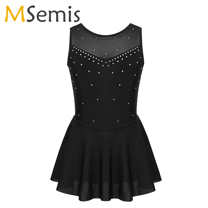 Гимнастическое платье для девочек фигурного катания на льду без рукавов