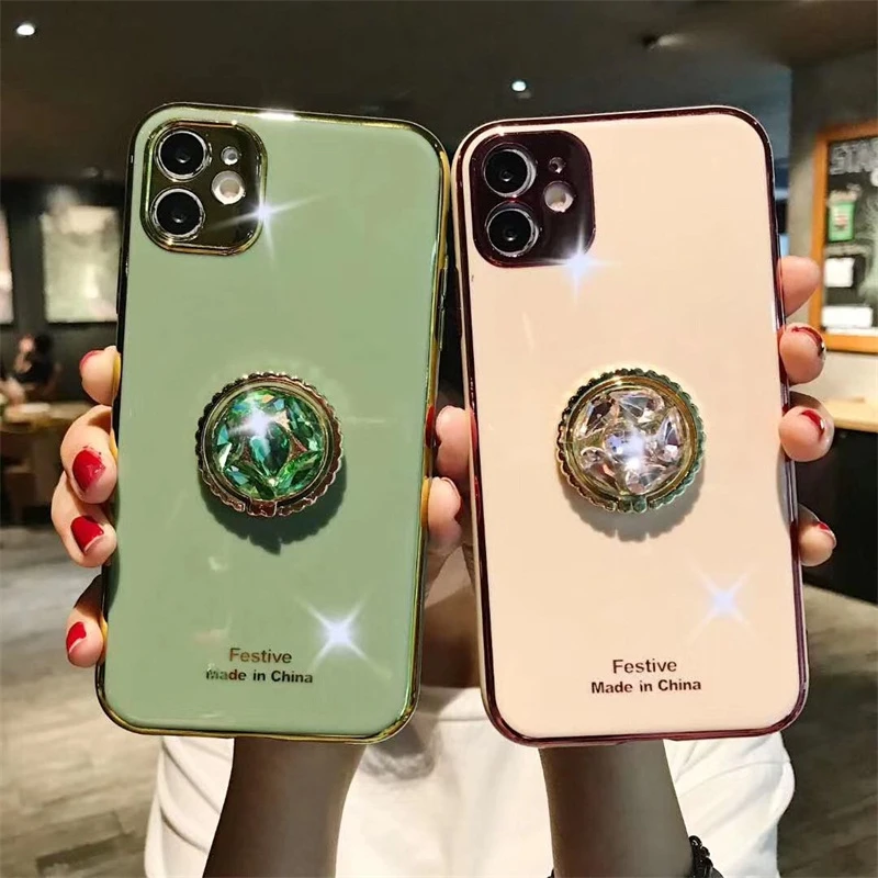 Роскошный чехол со стразами и кольцом-кронштейном для телефона IPhone 11 Pro XR XS Max 7 8Plus