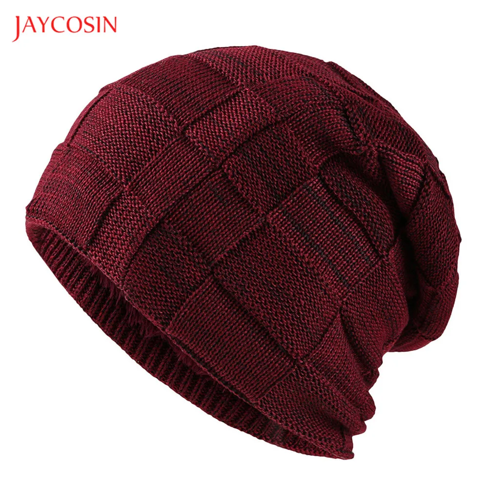 Joycosin Women Men Warm Baggy Weave Caps Crochet Winter Fluff Inside Beanie Knitted Solid Color Skull Hat | Аксессуары для одежды