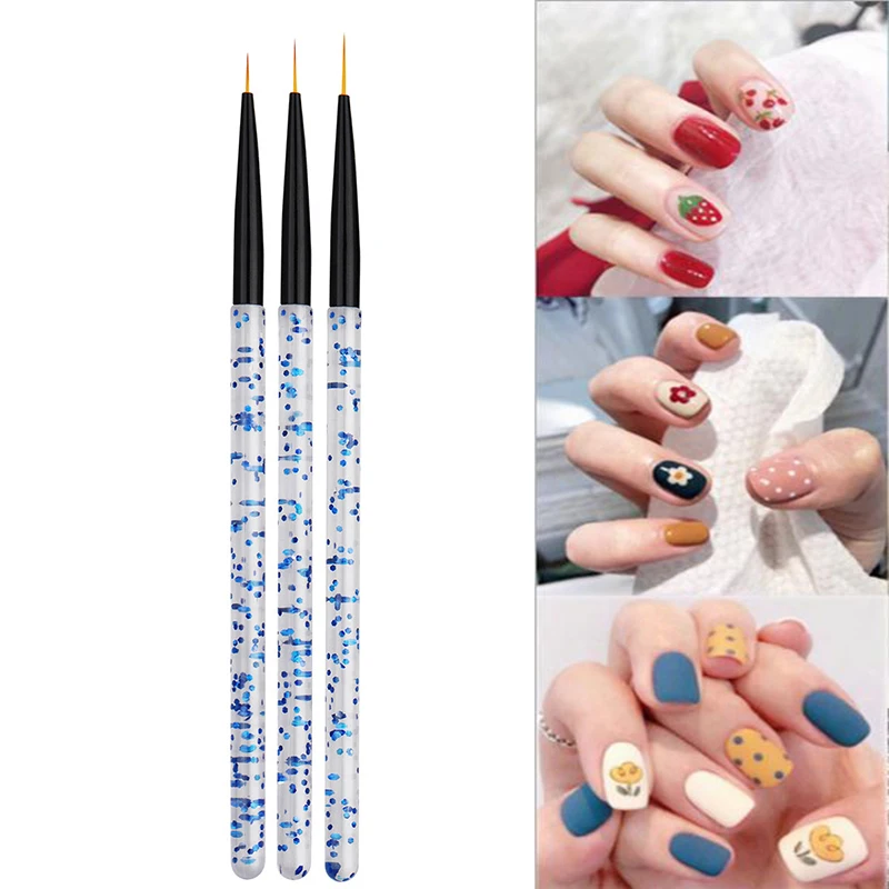 

3 Pcs/set 3D Tips Acryl Nail Art Lijn Schilderij Pen Uv Gel Penselen Tekening Crystal Liner Glitter Franse Ontwerp Manicure tool