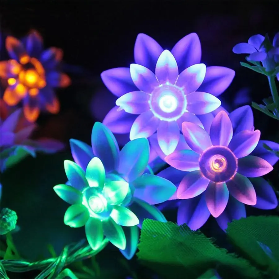 

Solar Powered String Lights Outdoor 7M 50 LED Lotus Flower Festoon Fairy Light Decorative Lighting for Garden Fence Decorations