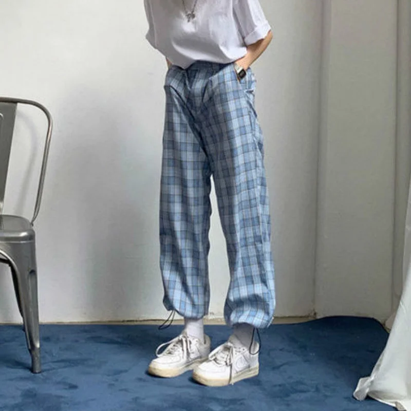 

Harem Pants Women Plaid Preppy Girls Ankle-length Elastic Waist Pantalon Slim Harajuku Casual Streetwear Chic Trousers