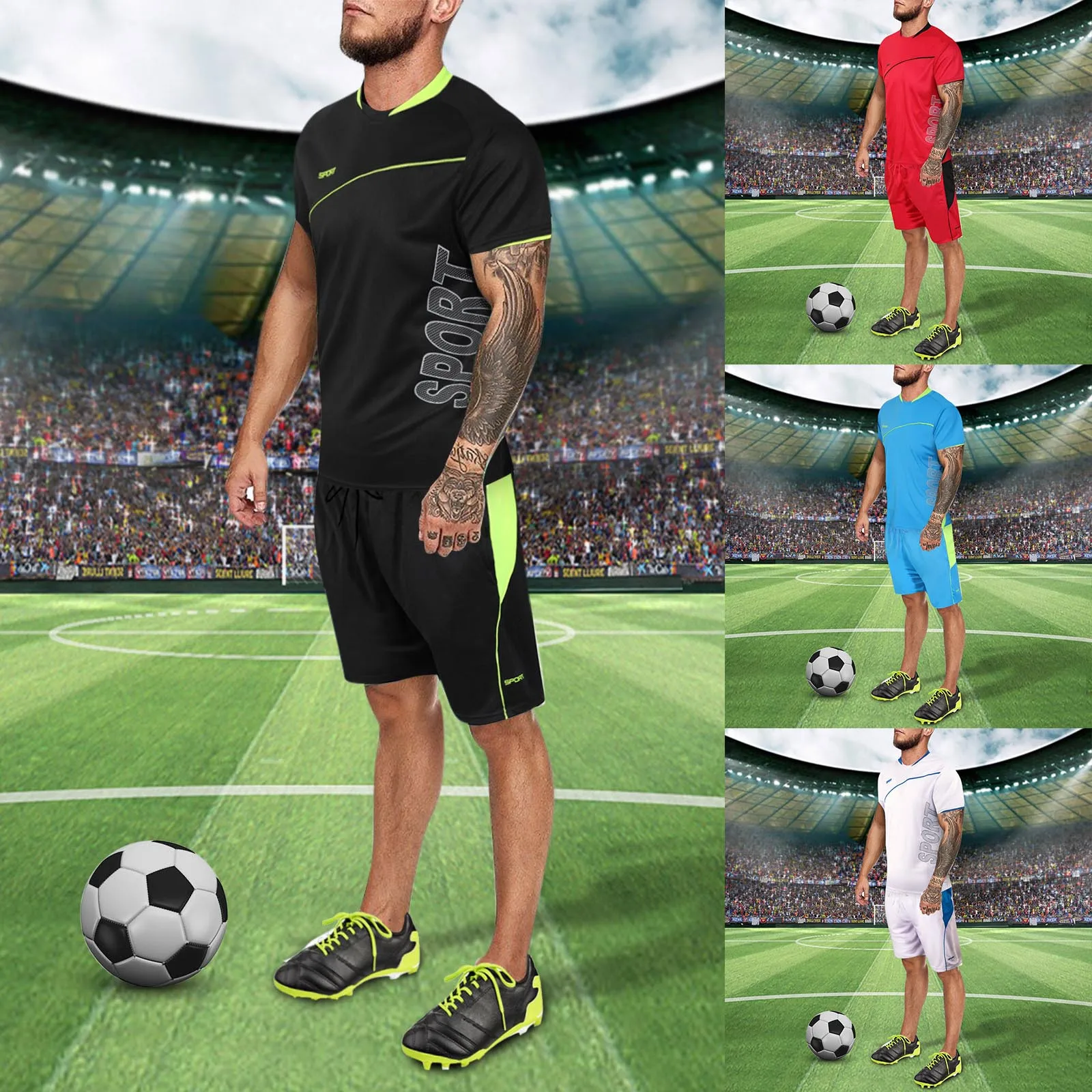 

Football Sportswear Men's Summer Breathable And Quick-drying Outdoor Sports Training Fitness Short-sleeved Shorts Football Suit