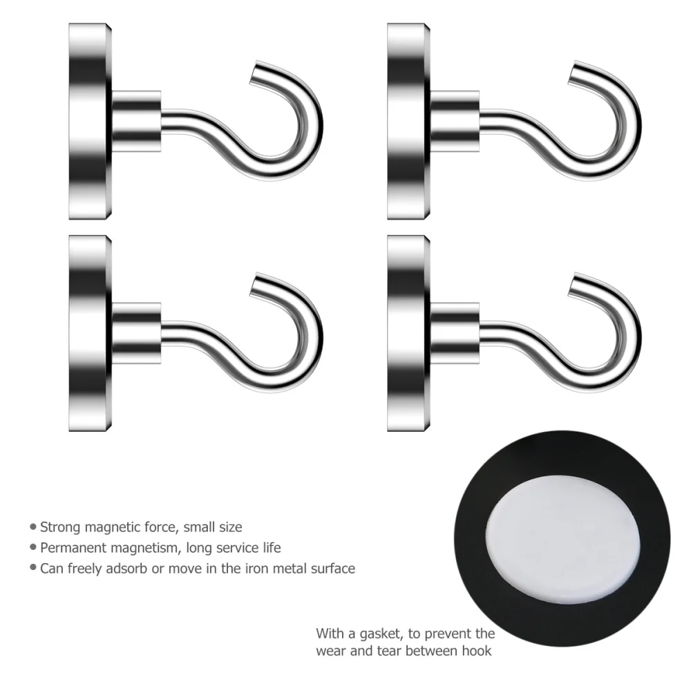 

WINOMO 4pcs Strong 40LB Magnetic Hooks Heavy Duty Neodymium Hanging Hook Set for Refrigerator / Other Magnetic Surfaces