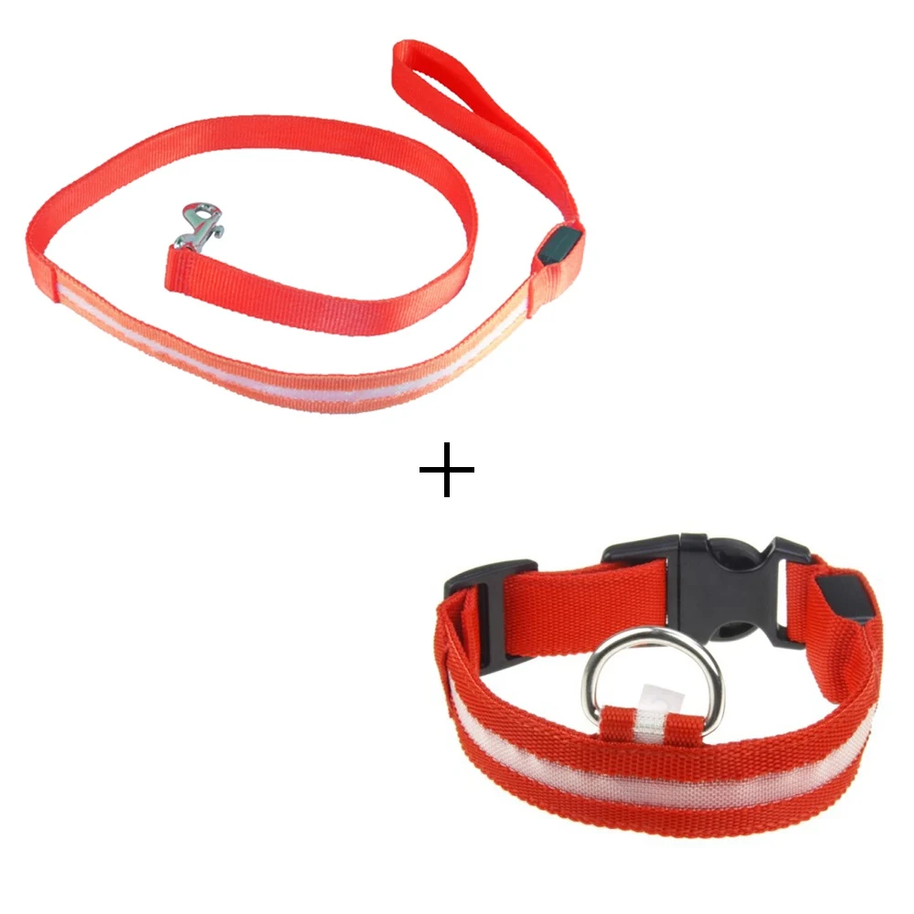 red collar set Светодиодный собачий ошейник, поводок для собак, собачий ошейник, набор, электронный нейлоновый собачий поводок, веревочный светильник, поводок для домашних животных, поводок для кошек, продукт для домашних животных - Цвет: red collar set