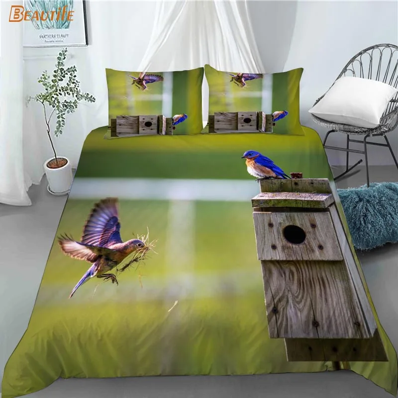 Juego de fundas de edred&oacute;n personalizadas para el hogar, Set de ropa de cama de 3 piezas con dise&ntilde;o de p&aacute;jaro, a la moda, Textiles para el hogar, 1009-4