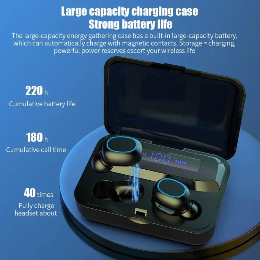 

N26 Blue Circle Face Cover TWS 5.1 Digital Display Touch Bluetooth Headset Emergency Mobile Phone Charging Box3