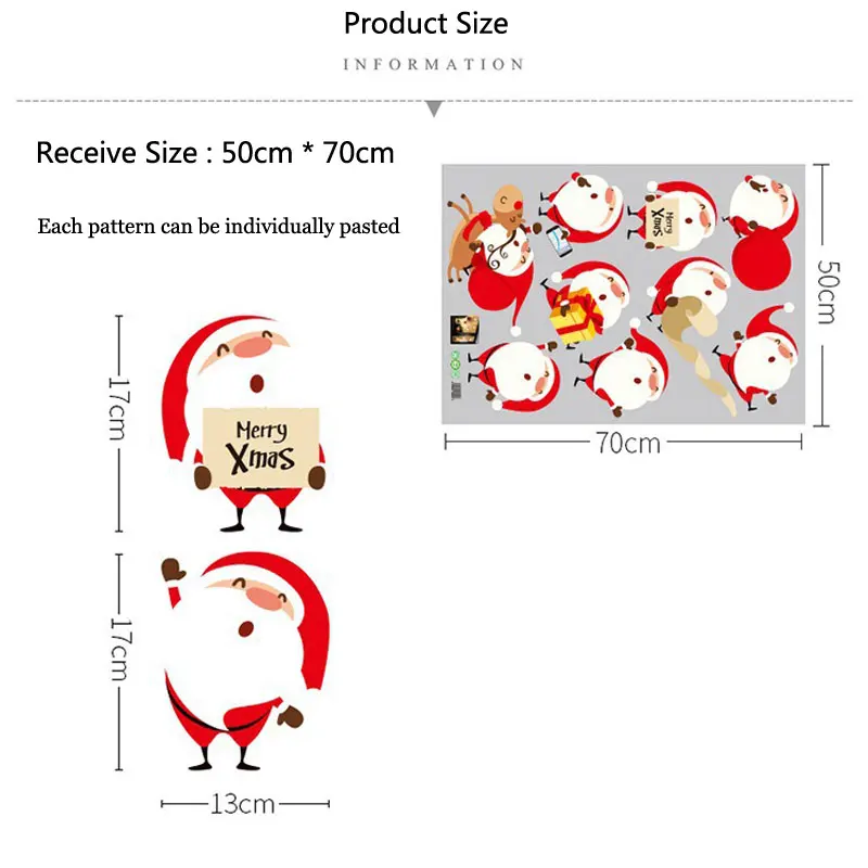 

Merry Christmas Cartoon Santa Claus Vinyl Wall Stickers New Year Glass window Home Decor Art Decals 3D Wallpaper Mural Poster