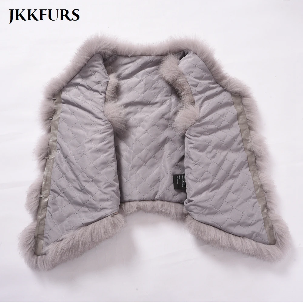 JKKFURS Модный женский 4 ряда меховой жилет настоящий мягкий толстый лисий мех жилет женский Зимний натуральный жилет S1677