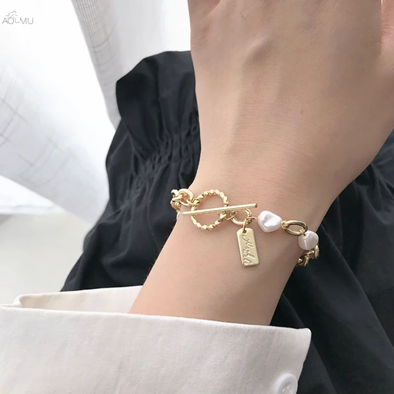 AOMU Корея геометрический круглый неправильный металлический винтажный браслет