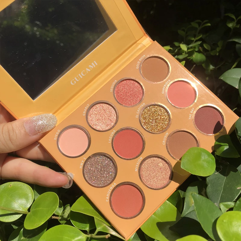 12 цветов Тени для век Палитра пигментный макияж палитра телесный мерцающий
