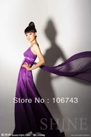 free shipping 2016 new fashion purple long design vestido de festa formal stain elegant party bridesmaid dresses bridal gown