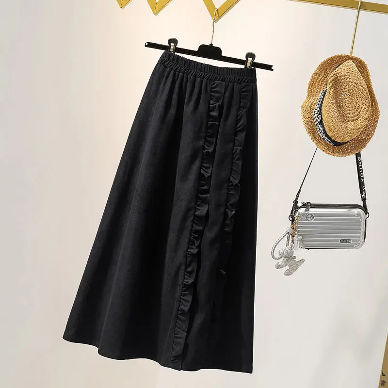 Женская Вельветовая юбка с высокой талией оборками и шитьем на осень зиму новая