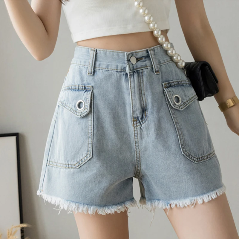 

Pockets High Waist Vetement Femme 2021 Summer Korean Style Fashion Denim Shorts Women Clothing Basic Pantalon Corto Mujer Verano