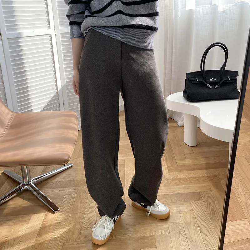

2020 Autumn Winter Thick Woolen Suit Pants Women's Cigarette Straight Leg Pants Casual Woolen Daddy Pants