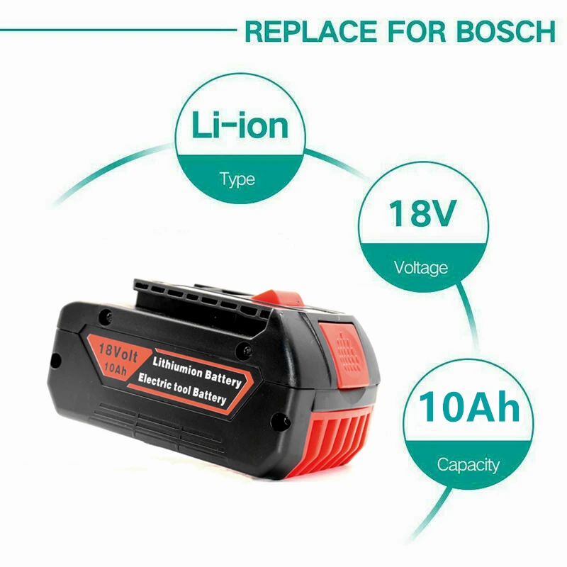 

NEW 18V 10Ah Lithium Rechargeable Battery for Bosch Cordless Power Tools Battery BAT609 BAT610G BAT618 BAT620 BAT622 GSB 180-LI